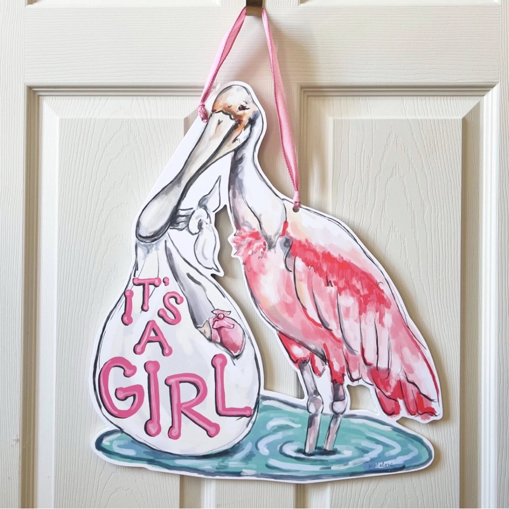 Pink Stork 'It's a Girl' Door Sign